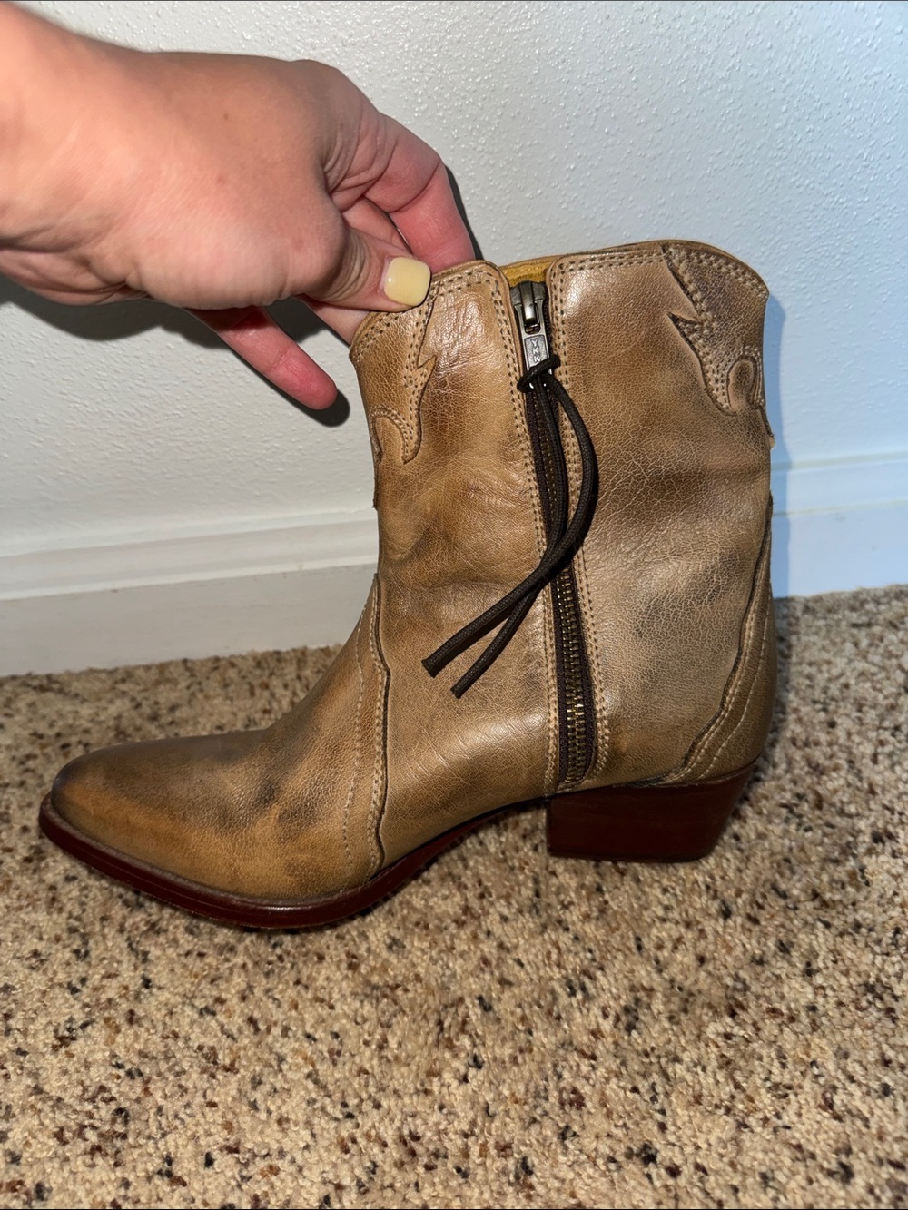 Free People Tan Leather Western Ankle Boots - Picture 3 of 5